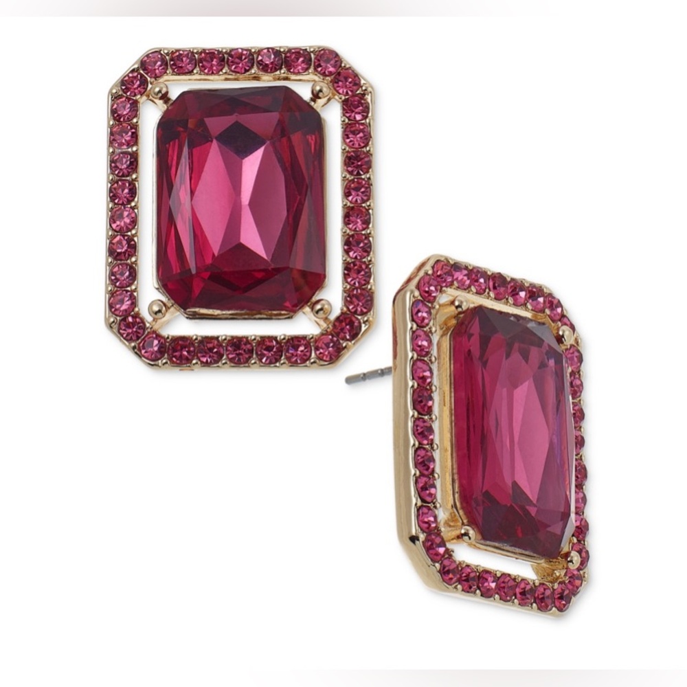 NWT I.n.c. International Concepts Gold-Tone Pave & Stone Rectangular Earrings,